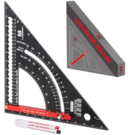LARMEIL Carpenter Square, 12 Inch Woodworking Tools - Aluminium, Framing, Adjustable Rafter & Combination Square, Perfect Carpenters Gift