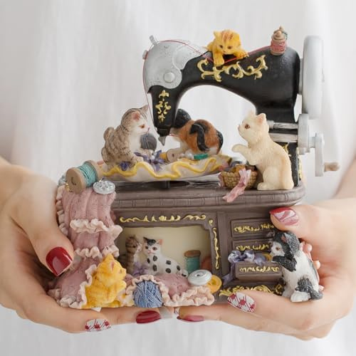 LOVE FOR YOU Gift Wrapped Music Box Cat Lovers Sewing Machine Musical Decoration for Girls and Women Kids Niece Sister Daughter Mom Granddaughter Grandma Christmas Birthday Present Gifts