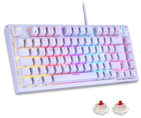 Empire Gaming – Nuevo 2024 – K248 – Teclado Gaming con cable Switches Mecánico MX Red (FR AZERTY) – Tipo C – para PC/PS4/PS5/Xbox – Retroiluminación RGB – 82 teclas – 26 teclas anti-fantasma (blanco)