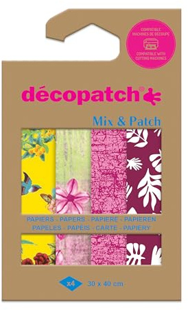 Décopatch DP046C - Une Pochette de 4 Feuilles Décopatch - Dimensions : 30 x 40 cm - Papiers imprimé, Balade à Kyoto - Mix & Patch - A partir de 5 ans, DIY, création, rénovation, activité créative