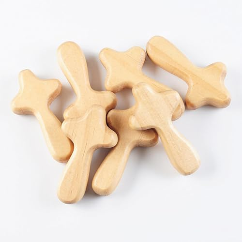 Raypontia 12 Piezas Cruces De Madera Pequeñas, 6x3,4 Cm Cruz De Mano De Oracion, Cruz De Sujeción Cómoda, Regalo Religioso, Regalo De Aliento, Mano Para Agarrar Y Consolar, Wood Color