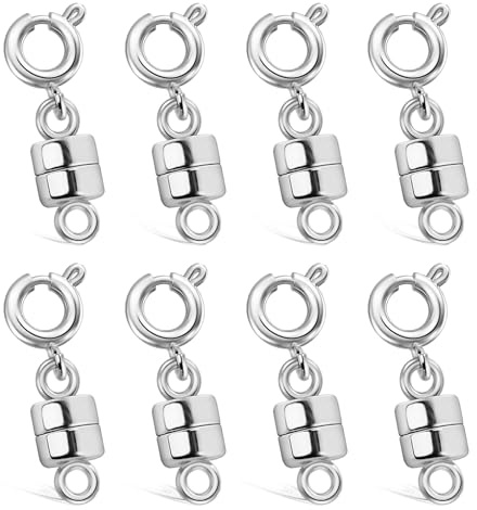 8PCS Silver Magnetic Necklace Clasps, Magnetic Necklaces Clasps and Closures Connector Magnetic Bracelets for Bracelet Necklace, Anklet, Jewelry Making and Repair, Easy Snap Closure, Rust-Resistant