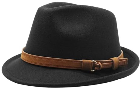 FakeFace Chapeau Fedora Homme Femme en Feutre Chapeau Trilby Panama Jazz Rétro à Bords Courts Roulés Chapeaux Melon Vintage