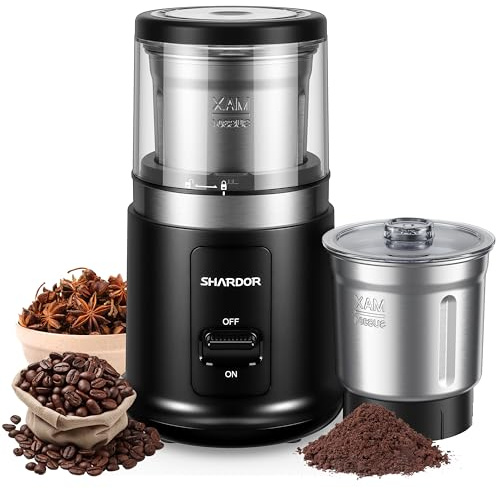 SHARDOR Coffee Grinder Electric,75g Removable Stainless Steel Cup,38000rpm Powerful Grinder for Coffee Bean,Dried Spice,Pepper,Grain,Nuts,Black