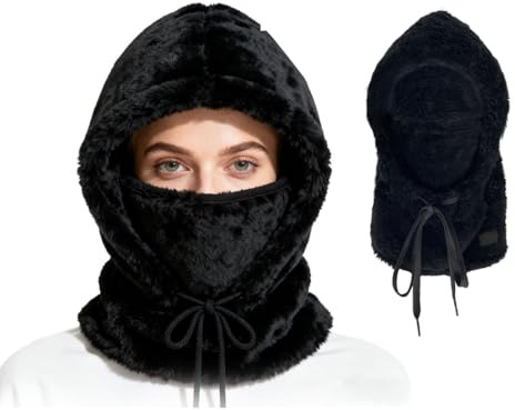 ZWWOGE Cagoule en Peluche Noire pour Hommes et Femmes, Bonnet d'Hiver, Masque de Ski Thermique Multifonctionnel Imperméable au Vent en Polaire pour Cyclisme, Snowboard, Ski, Moto, Randonnée