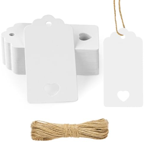 Flintronic Lot de 60 Etiquette Prix 9*4.5cm, Étiquettes de Prix En Papier, Étiquettes avec Fil en Papier Vierges Inscriptibles, Etiquette Krafts pour Vêtements, Bijoux, Garages, Fournitures et Cadeaux