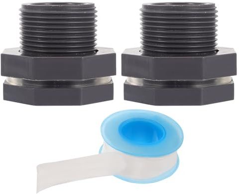 Abaodam Conector De Mamparo PVC 3/4 Pulg para Tanque De Agua y Barril De Lluvia, 2 Piezas Cinta De Sellado, Accesorio Resistente y Duradero para Montaje En Riego Doméstico y Jardín