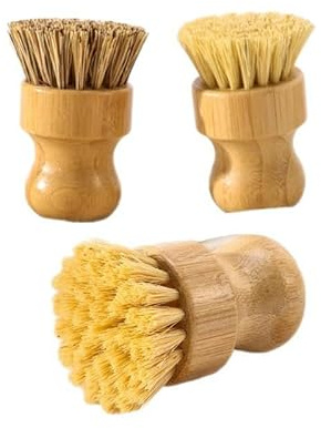 Waisul Bamboo Dish Brush Set, 4 Pack, Plastic-Free (2 Medium Sisal, 2 Firm Coconut Coir), Dish Scrubber & Vegetable Brush for Cast Iron, Nonstick