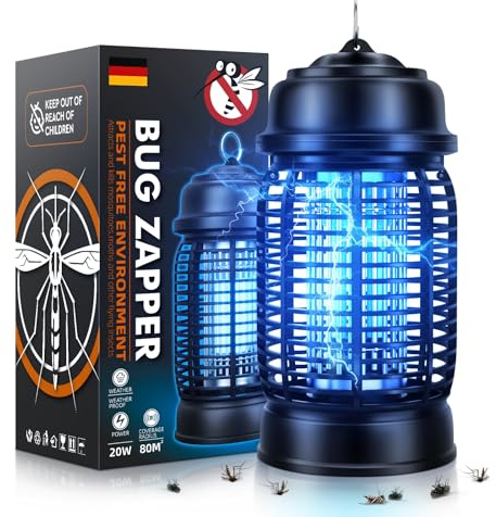 Lampe Anti Moustique, 20W UV Tue Mouche Electrique, 360 ° Tueur D'Insectes Répulsif Efficace, Étanche IPX4, Insectes Tueur Lampe pour Camping Intérieur Extérieur Maison Patio Jardin