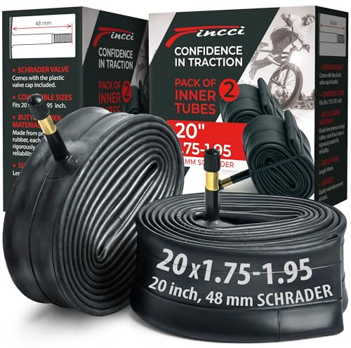Fincci Camera d'aria 20 BMX - Coppia Cameras d'aria bici da corsa 20 x 1.75-1.95 - 2.1 pollici per BMX, Strada Bici, Ibrida Biciclettas - Valvola Interna Schrader 48mm - Confezione da 2