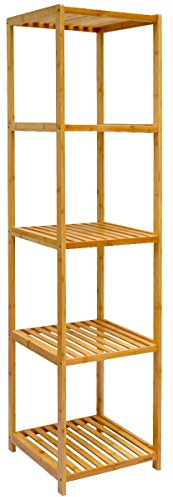 DuneDesign XL Bambus Holz Regal 162,5 x 38 x 39,5 cm 5 Fächer Stand-Regal Badezimmer Ablage Küchen Aufbewahrung Badregal