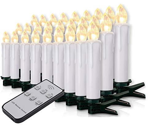 Miafamily, set di candele natalizie con 20 o 60 LED, senza fili, per albero di Natale, con telecomando, Custodia bianca, 60er