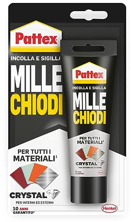 Pattex Millechiodi Crystal adesivo sigillante ideale per vetri e specchi, Adesivo di montaggio di prima qualità, Colla potente per molti materiali, 1 x 90g blister