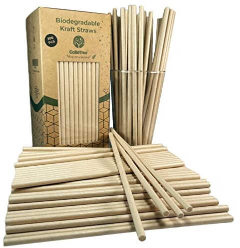 300 pailles en papier biodégradables kraft, pailles jetables écologiques compostables. Idéales pour fêtes, anniversaires et célébrations. Boissons froides et chaudes