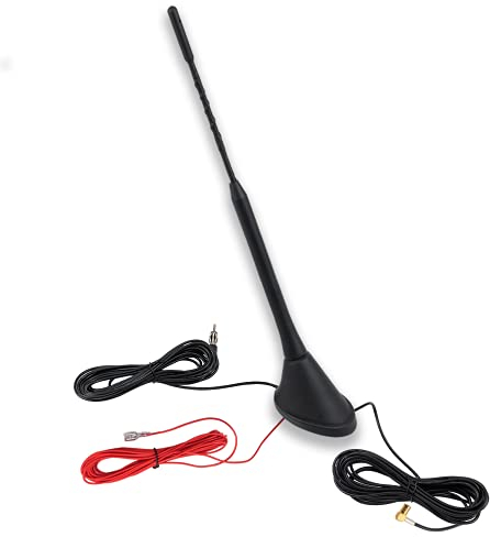 Vecys DAB DAB + Car Radio Antenna FM/AM Radio Antenna Mount the Car Roof Antenna Amplifier SMB to DIN Adapter RG174 5 M 16.4 ft Cable Compatible with Digital Radio