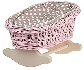 e-wicker24 Handgeflochtene Weidenwiege für Puppen – reizendes und langlebiges Puppenbettchen Puppenwiege ideal für fantasievolles Spielen Kinderzimmerdekoration Schaukelbett (Pink)