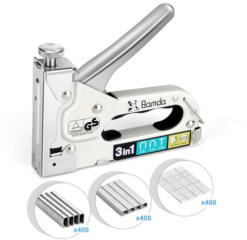 Bamda Staple Gun with 1200 Staples - 3 in 1 Staple Gun Heavy Duty for Wood , Adjustable strength and Durable, Manual Staples for Wall, Cable Tacking, Decoration DIY, Nail Guns for Wood