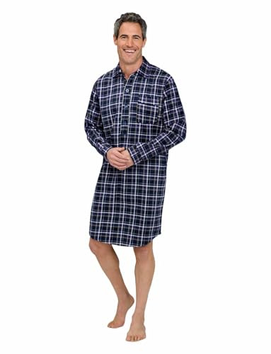 Champion Mens Brushed Cotton Canterbury Checked Nightshirt Sleepwear - Blue Check - Xxl