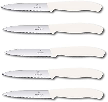 Victorinox 5-tlg Gemüsemesser Set Swiss Classic Weiß – 10 cm mit Wellenschliff – Tomatenmesser
