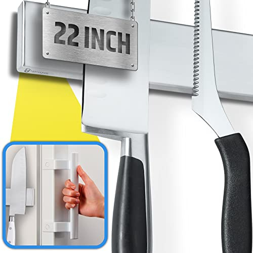 22 Premium Magnetic Knife Holder for Refrigerator (Double-Sided Heavy-Duty Magnets) - Upgraded Strip for Strong Fridge Mount - Clear Up Counter Space - 304 Anti-Rust Stainless Steel (Upgraded Design)