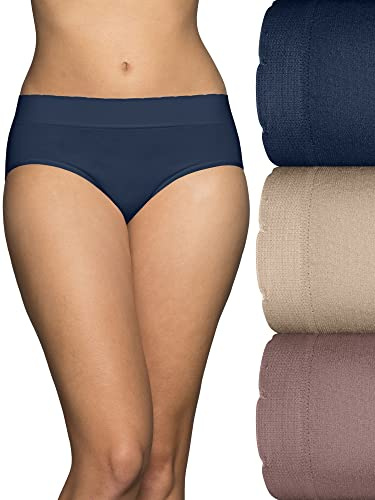 Vanity Fair Women's No Pinch No Show Seamless Underwear, Hipster - 3 Pack - Chocolate/Neutral/Navy, 7