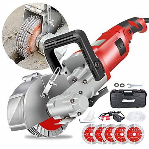 Scanalatrice Per Tracce Muro Con 5 Lame, 4000W Elettrico Scanalature Per Muro 360° Senza Polvere Scanalatore Tagliatrice, Larghezza Di Taglio 33mm / Profondità Di Taglio 40mm,Red125mm