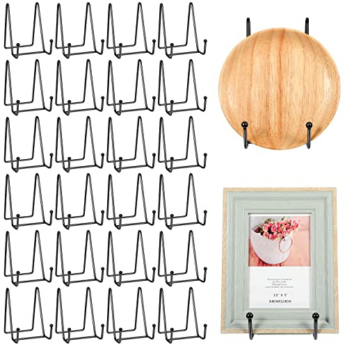 Mixweer 24 Pcs Plate Stands for Display Metal Display Stand Photo Easel Stand Book Holder Picture Stand for Decorative Display Easels Picture Frame Stand Plate Rack (4.3 Inch)