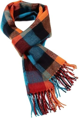 A.WAVE Soft-Touch Winter Scarf, Classic Plaid Check Wrap with Tassel Fringe, Cozy Gift-Ready Cold Weather Accessory (ORANGE