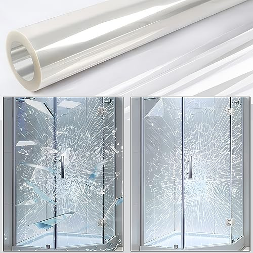KASHIBANG Security Window Film, Transparent Self-Adhesive Shatterproof Film, 4Mil Anti Shatter Tempered Glass Film, Glass Protective Window Film for Home/Office