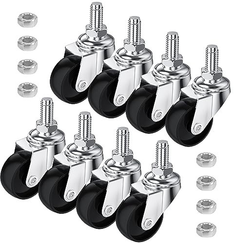 8 PCS Swivel Stem Casters,M8 Black 30mm(1.25 inch) Castor Wheels