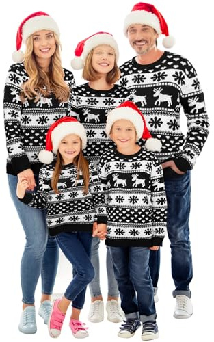 Xaatren Ugly Christmas Matching Family Sweater Xmas Knit Outfit with Hat Pullover Sweaters Classic Traditional Holiday Jumper(Men,Large,Black Snowflake)