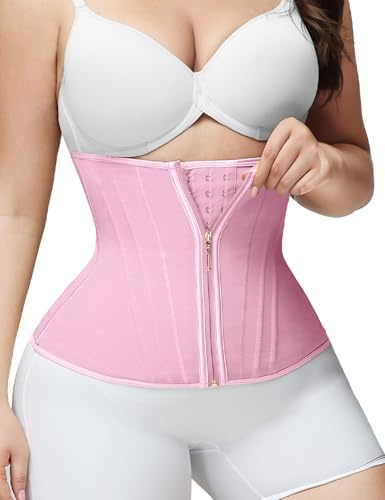 SHAPSHE Waist Trainer for Women Tummy Control Corset Hourglass Body Shaper Waist Cincher Back Support Wrap Belt with Zipper Hook Pink