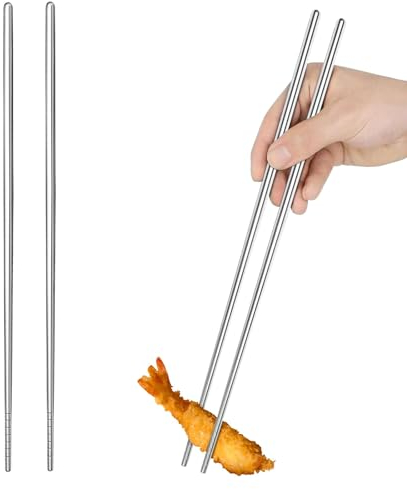 Bacchette cinesi metallo, 38cm Acciaio Inossidabile bacchette cucina lunghe bacchette cucinare cucina bacchette vaso per pentola calda cottura frittura (2 paia di bacchette in acciaio inossidabile)