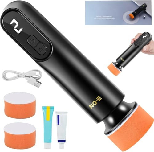 DRBIT Cordless Car Polishing Machine 12000rpm Electric Car Buffer with 3 Speeds Portable Mini Electric Scratch Repair Tool with LED Display USB Rechargeable Polisher for Car Scratch Windshield(black)