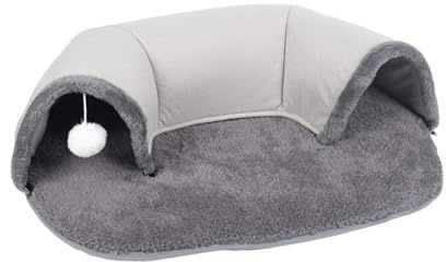 Sharplace Lit Tunnel pour Chat, Tapis interactif Amovible et Lavable, Lit de Jeu avec Boule Suspendue, Center d'activité pour Chat, 75x53x21cm
