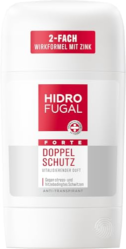 Hidrofugal FORTE DOBLE PROTECCIÓN Stick, fuerte protección antitranspirante contra la sudoración causada por el estrés y el calor, desodorante en barra sin alcohol etílico con aroma revitalizante (50