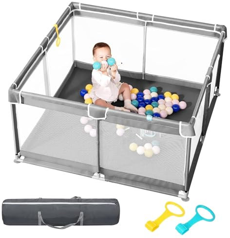 derimkcoa Laufstall Baby,Laufgitter Baby,Große Kinder Sicherheitsspielplatz,Kinderzaun mit Atmungsaktivem Netz,Tragbarer Laufstall für Drinnen und Draußen(130x130x66cm)