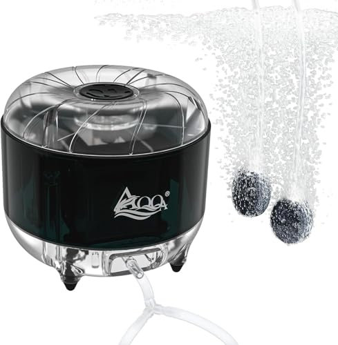 AQQA Akvarieluftpump, 600 l/h, kraftfull syrepump för akvarium, ultratyst syrepump med 2 justerbara luftuttag, Y-bypass-rör