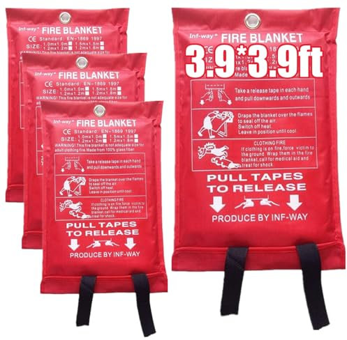 Inf-way Emergency Fire Blanket for Home and Kitchen, 5 Size for Choice, 4 Pack Large Fire Blanket 3.9x3.9ft