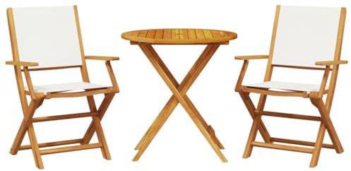 vidaXL Bistro Set i 3 delar, trädgårdsbar och stolar för uteplats balkong, utomhus bistro set för 2, gräddvitt tyg och massivt trä