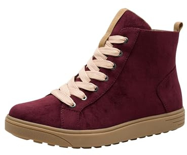 Jana Sneaker da donna alte con lacci vegane, Rosso (Bordeaux), 38 EU