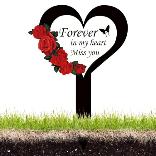 Decoraciones de tumbas, Jardín de cementerio 2D Estaca acrílica, corazón y cruce Simpatía conmemorativa Marcadores de tumbas para el jardín de patio al aire libre