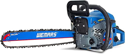 62cc Gas Chainsaws 20 Inch Bar Power Chain Saws, Gas Powered Chainsaw 2 Stroke Handed Petrol Gasoline Chain Saw for Cutting Wood Outdoor Garden Farm Home Use with Tool Kit，(6220G)