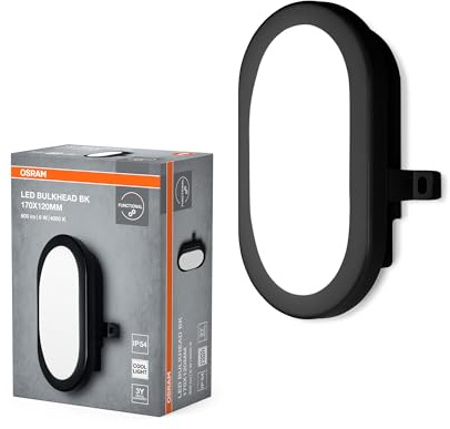 Osram LED Wandleuchte 6W Bulkhead, 4000K, 420 lm, IP54, IK06, stoßfest, schwarz, Polycarbonat-Gehäuse, Abstrahlwinkel 120°, für Keller und Garagen
