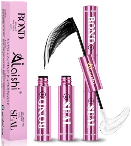 AILAISHI Lash Bond and Seal, Colla per Extension Ciglia Impermeabile e Lunga Durata, Adesivo Non Irritante per Ciglia Finte, Ciuffetti e a Ciuffi, Fai da Te a Casa (Nero, 5 ml + 5 ml)