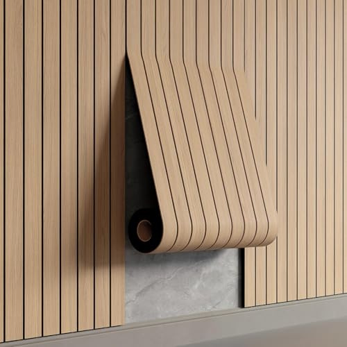 AMIGO Pannelli in Legno Impiallacciato Autoadesivi,1,2 m²-1 pezzo 300 x 40 x 0,3 cm Pannelli murali 3D effetto legno, Soggiorno, Ufficio, Rovere Chiaro
