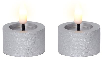 Velas de té LED con temporizador, 4,4 x 5 cm, cera de cera, 2 unidades, con función de temporizador de 6 horas, velas de cera auténtica, funciona con pilas, velas sin llama, velas de mesa, velas