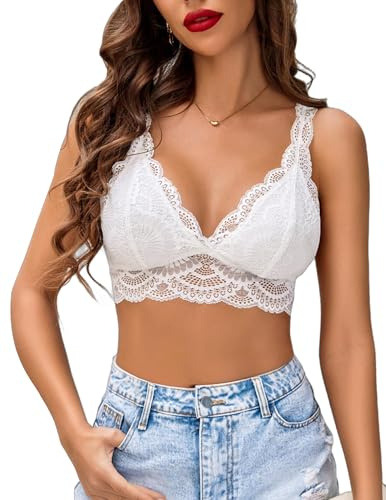 Avidlove Womens Floral Lace Bra Unpadded Everyday Bras Sexy BraletteWhiteXL
