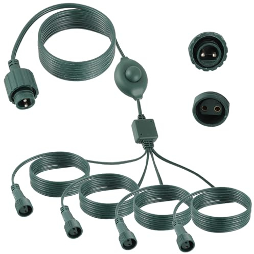 HUAREW Connettore Luci Natale 72in, 2 Pin Splitter Per Luci Natalizie Con interruttore a pedale, 1 a 4 Connettore per Luci di Natale, Connettori Cavo di Prolunga per Stringa Catena Luminosa Interno