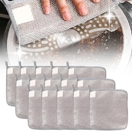 Genérico Estropajo Aluminio Multiusos,2026 Trapos Limpieza para Suciedad difícil,Paños de Limpieza Reutilizables,Paños de Esponja para Fregar Tres Capas de Trapo Espesante en Seco y Húmedo (15 PCS)